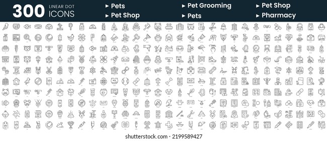Set of 300 thin line icons set. In this bundle include pet shop, pet grooming, pets, pharmacy