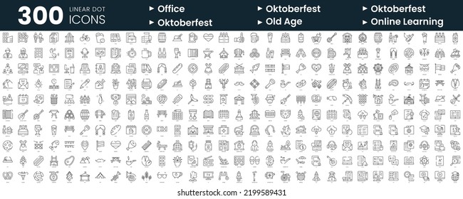 Set of 300 thin line icons set. In this bundle include office, oktoberfest, old age, online learning