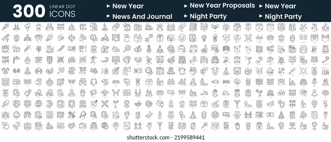 Set of 300 thin line icons set. In this bundle include news and journal, new year, new year proposals, night party