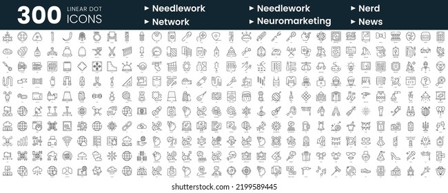 Set of 300 thin line icons set. In this bundle include needlework, nerd, network, neuromarketing, new year