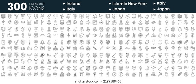 Set of 300 thin line icons set. In this bundle include ireland, islamic new year, italy, japan