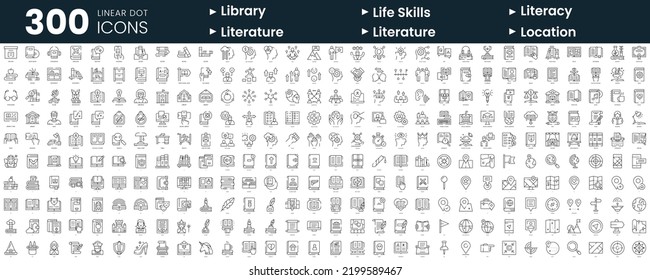 Set of 300 thin line icons set. In this bundle include library, life skills, literacy, literature, location
