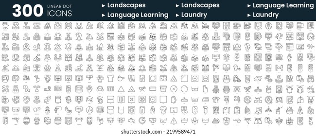 Set of 300 thin line icons set. In this bundle include landscapes, language learning, laundry