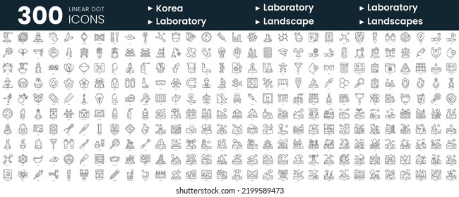 Set of 300 thin line icons set. In this bundle include korea, laboratory, landscape