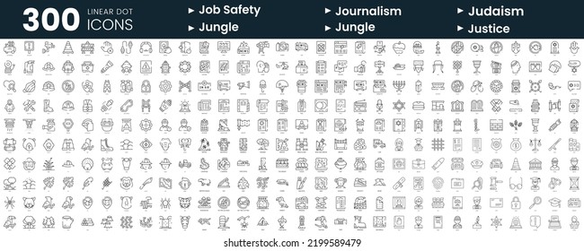 Set of 300 thin line icons set. In this bundle include job safety, journalism, judaism, jungle, justice