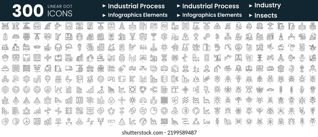 Set von 300 Thin-Line-Symbolen. Zu diesem Paket gehören industrielle Prozesse, Industrie, Infografiken, Infografiken, Insekten