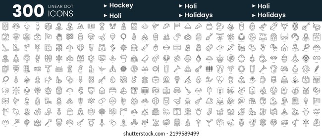 Set of 300 thin line icons set. In this bundle include hockey, holi, holidays