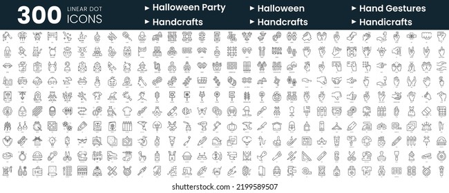 Set of 300 thin line icons set. In this bundle include halloween party, halloween sweets and candies, handcrafts, hand gestures, handicrafts