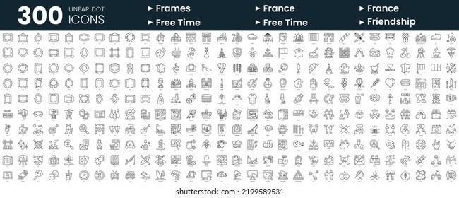 Set of 300 thin line icons set. In this bundle include frames, france, free time, friendship