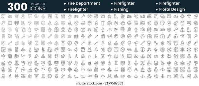 Set of 300 thin line icons set. In this bundle include fire department, firefighter, fishing, floral design