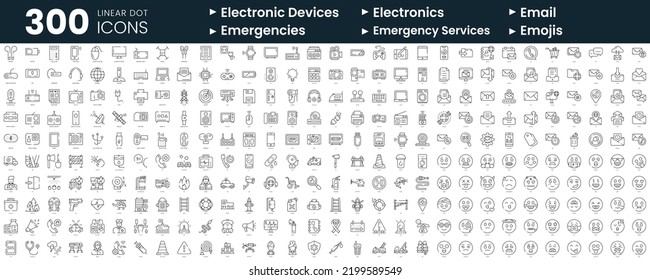 Set of 300 thin line icons set. In this bundle include electronic devices, electronics, email, emergencies, emergency services, emojis