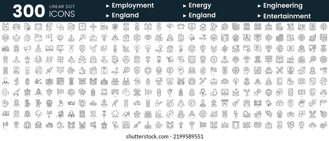 Set of 300 thin line icons set. In this bundle include employment, energy, engineering, england, entertainment