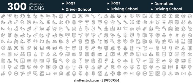 Set of 300 thin line icons set. In this bundle include dogs, dog training, domotics, driver school, driving school svg
