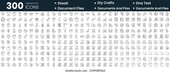 Set of 300 thin line icons set. In this bundle include diwali, diy crafts, dna test, documents and files