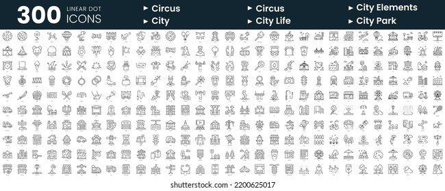 Set of 300 thin line icons set. In this bundle include circus, city elements, city, city life, city park