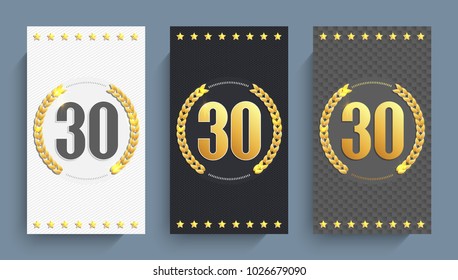 Set of 30th anniversary cards template. Vector illustration.