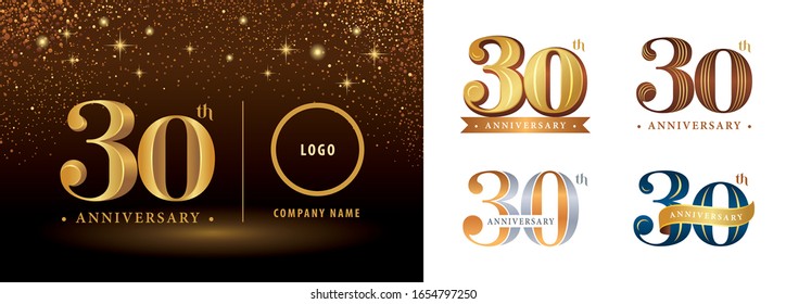 Set of 30th Anniversary logotype design, Thirty years Celebrating Anniversary Logo silver and golden, Vintage and Retro Serif Number Letters, Elegant Classic Logo for Congratulation celebration event.