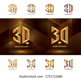 Set of 30th Anniversary logotype design, Thirty years Celebrate Anniversary Logo, Abstract Hexagon logo for Congratulation celebration event, invitation, greeting, Force, army, power, academy