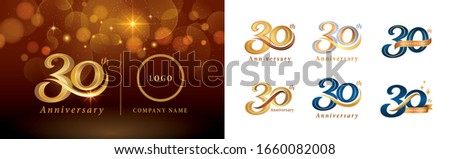 Set of 30th Anniversary logotype design, Thirty years Celebrate Anniversary Logo silver and golden, Vintage and Retro Script Number Letters, Elegant Classic Logo for Congratulation celebration event
