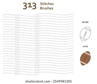 Conjunto de 313 pinceles de arte de puntadas con varias longitudes. Compatible con Adobe Illustrator CS6 y superior.