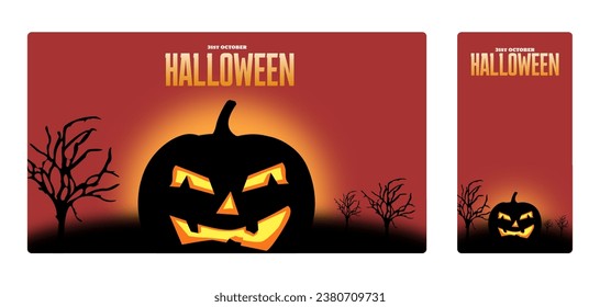 Set of 31st October Happy  Halloween background wallpaper for PC, Mobile vector illustration. Halloween party, Vector elements for banner, flyer.