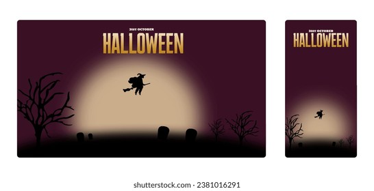 Set of 31st october witch halloween background wallpaper for PC , Mobile in dark purple background