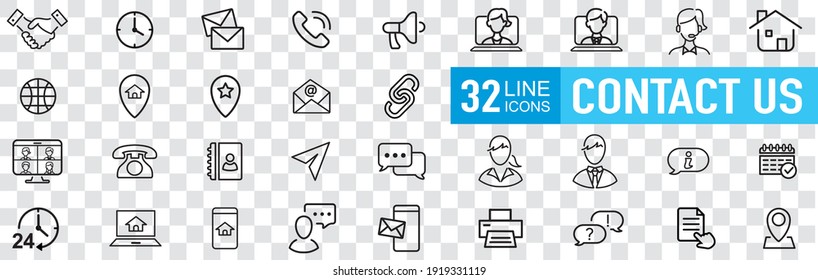 Set of 32 Contact Us web icons in line style