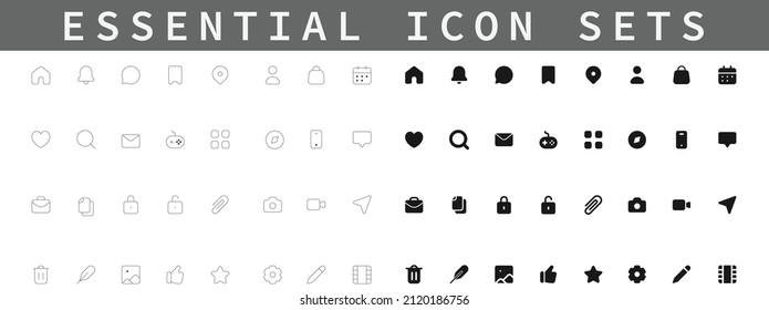 Conjunto de 32 iconos esenciales para su diseño minimalista en formato .ai. Para uso personal y comercial.