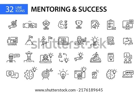 Set of 32 mentoring, coaching and success strategies icons. Pixel perfect, editable stroke