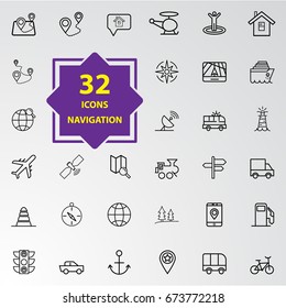 Set of 32 perfect icons for navigation. Vector illustration.