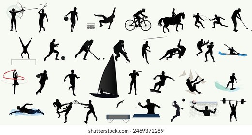 Set 32 silhouette sport  action in variety style .
