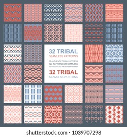 set of 32 simple seamless vector ornament. Tribal patterns. Vector illustration