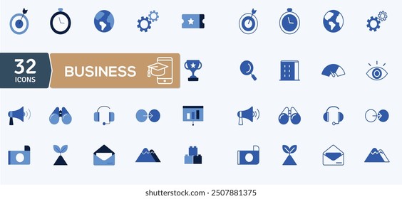 Set of 32 Solid Icons related E-commerce. Editable icon contains such icons as E-commerce, E-shop, Online Shop, E-business symbol, Business network and Social networking business.