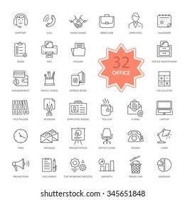 Set Of 32 Thin, Lines, Outline Office Items Icons. Icon Set, Office Icons, Business Icon Set, Icons, Office, Business Icons, Web Icon Set, Business And Finance, Office And Business. Interface Icon