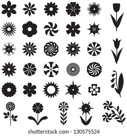 Set of 33 silhouette images of different flowers