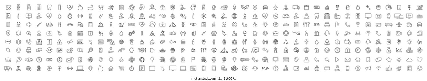 Set of 330 Medical and Health web icons in line style. Medicine and Health Care, RX, infographic. Vector illustration.