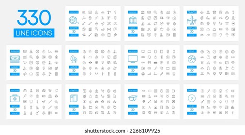 Set of 330 modern thin line icons. High quality pictograms. Line icon set of business, medicine, media, money, travel, construction, education and sport. Vector illustration.