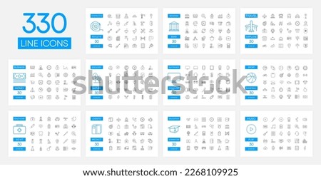Set of 330 modern thin line icons. High quality pictograms. Line icon set of business, medicine, media, money, travel, construction, education and sport. Vector illustration.