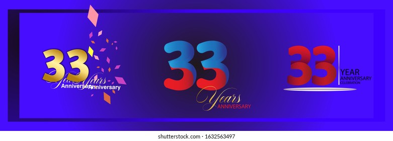 set 33th anniversary logo vector template. Design for banner, greeting cards or print