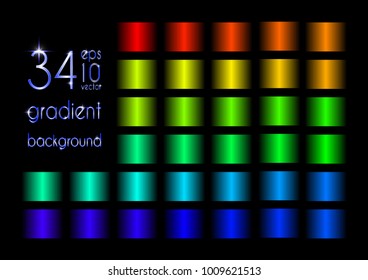 Set of 34 blue, red, yellow, orange, green, gradient colors