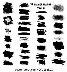 Set of 34 different grunge brush strokes.Vector