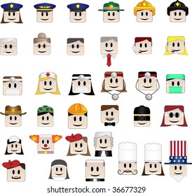 Set of 34 icons representing different professions