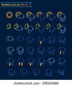 A set of 35 color weather icons. Suitable for use on Web sites. EPS 10.