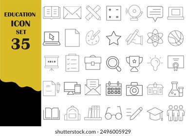 Set of 35 Education and Learning web icons in line style. School, university, textbook, learning. Outline icons of education, studying and science. Vector illustration. Eps file 146.