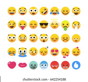 Set Of 35 Funny Emoticons, Emoji Flat Design, Vector Illustration.