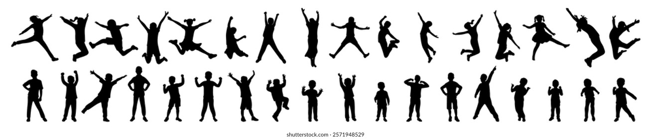 Set of 35 items of vector illustrations of Children's silhouettes