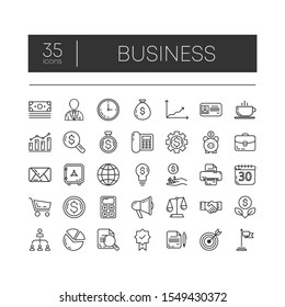 Set of 35 line icons of business for modern concepts, web and apps on white background. Vector illustration.