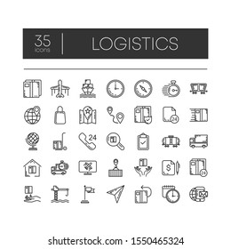 Set of 35 line icons of logistics for modern concepts, web and apps on white background. Vector illustration.