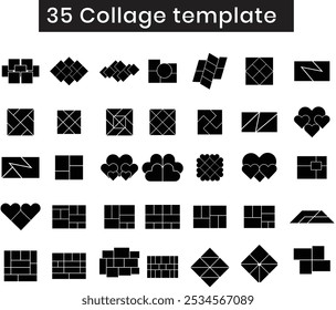 Conjunto de 35 Plantilla de Plantilla de Vector de collage de fotos, colección de Cartera de composición de marco de imágenes. Geométrico, cubo, cuadrado, cuadrado y más.