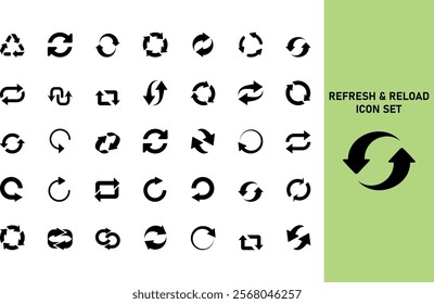 Set of 35 Refresh or reload vector line art icons for programing networking computer related designs